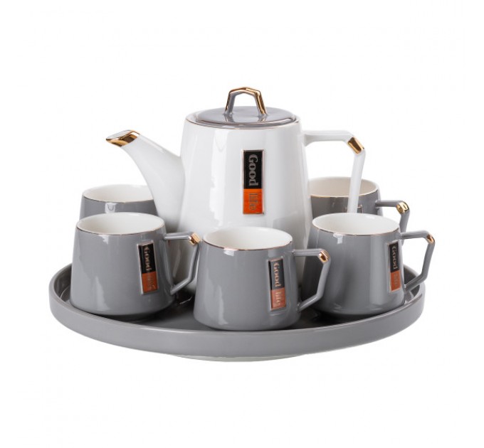 Чайний сервіз Good Life керамічний на 6 персон на поворотній підставці, сірий