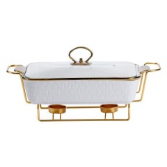 Мармітниця керамічна 1.5 л прямокутна на металевій підставці, білий Мармітниця керамічна 1.5 л прямокутна на металевій підставці, білий