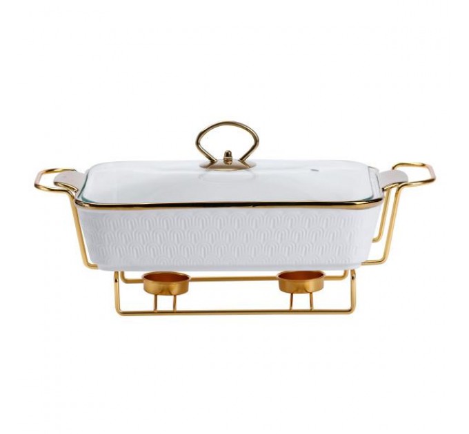 Мармітниця керамічна 1.5 л прямокутна на металевій підставці, білий