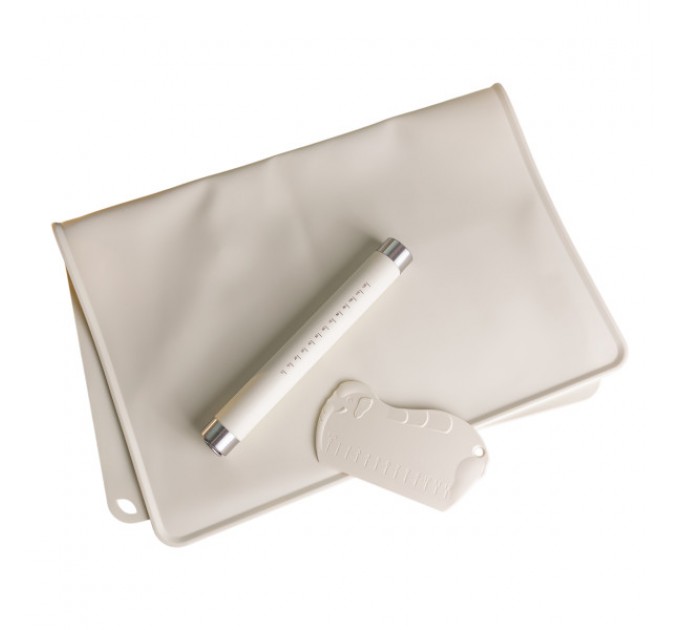 Набір кондитера 3 в 1 килимок силіконовий/шпатель/качалка для тіста, бежевий