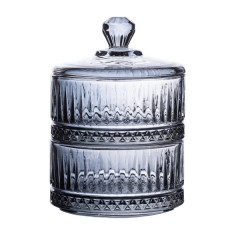 Цукерниця дворівнева з кришкою скляна ребриста, сірий