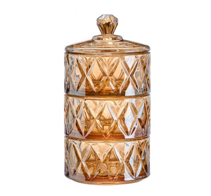 Конфета трехуровневая с крышкой стеклянная под хрусталь, коричневый