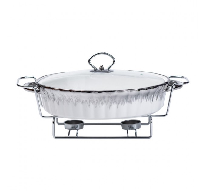 Мармітниця керамічна овальна 1.5 л зі скляною кришкою, хром