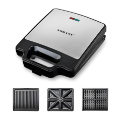 Мультипекар Sokany SK-BBQ-852 на 3 пластини з антипригарним покриттям, сталь Мультипекар Sokany SK-BBQ-852 на 3 пластини з антипригарним покриттям, сталь