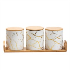 Набір банок для сипучих продуктів 3 штуки по 650 мл на бамбуковій підставці