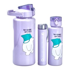 Набір пляшок для води Ведмедик 300/700/2000 мл, фіолетовий