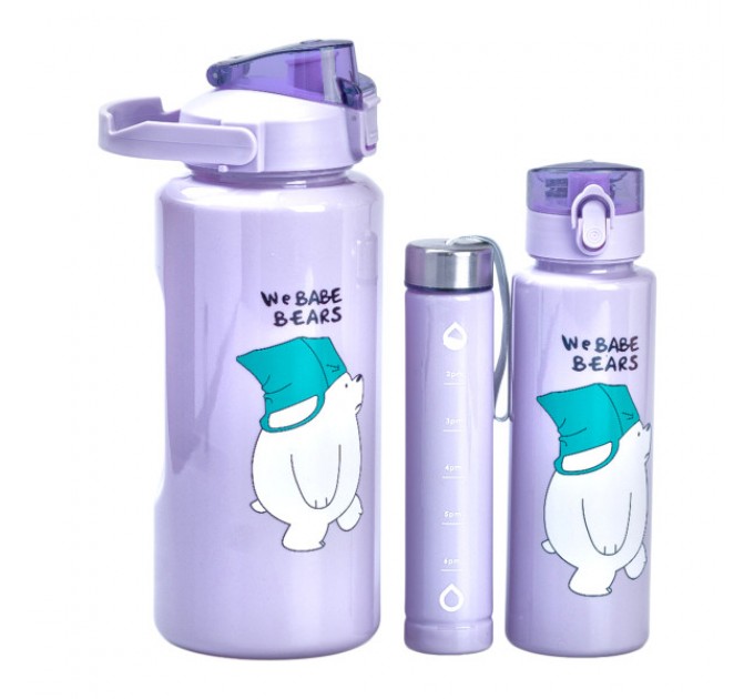 Набір пляшок для води Ведмедик 300/700/2000 мл, фіолетовий