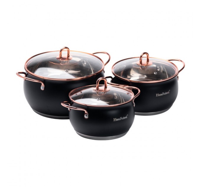 Набір каструль Haus Roland із нержавіючої сталі 6,1/2,6/3,6 л, чорний