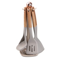 Набор кухонных принадлежностей на подставке 6 штук, дерево