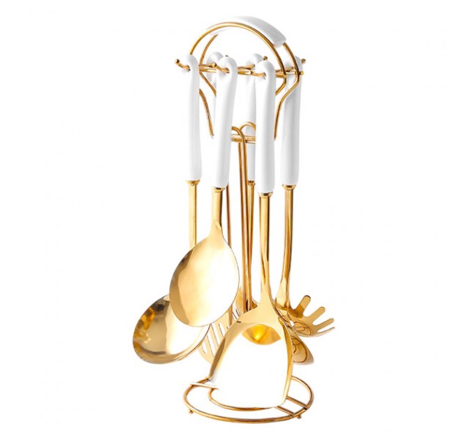 Набор кухонных принадлежностей 6 штук на подставке, белый
