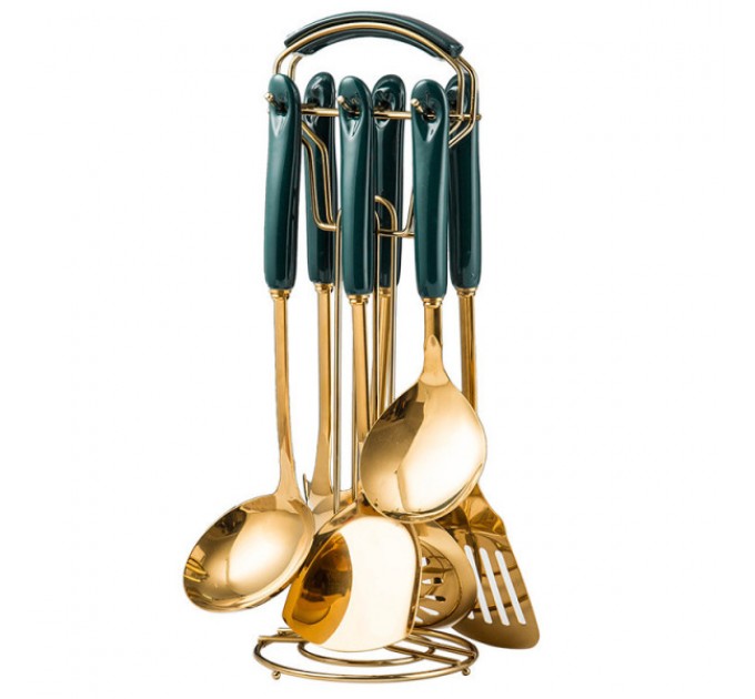 Набор кухонных принадлежностей 6 штук на подставке, зеленый Набор кухонных принадлежностей 6 штук на подставке, зеленый