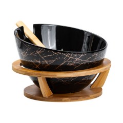 Салатница керамическая с ложкой и вилкой на подставке 25 см