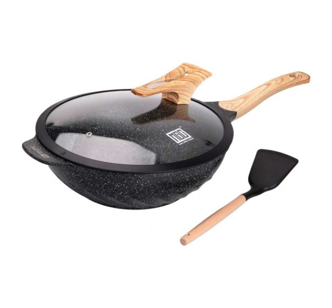 Сковорода ВОК MGC алюминиевая 32 см с антипригарным покрытием и кухонной лопаткой, черный Сковорода ВОК MGC алюминиевая 32 см с антипригарным покрытием и кухонной лопаткой, черный