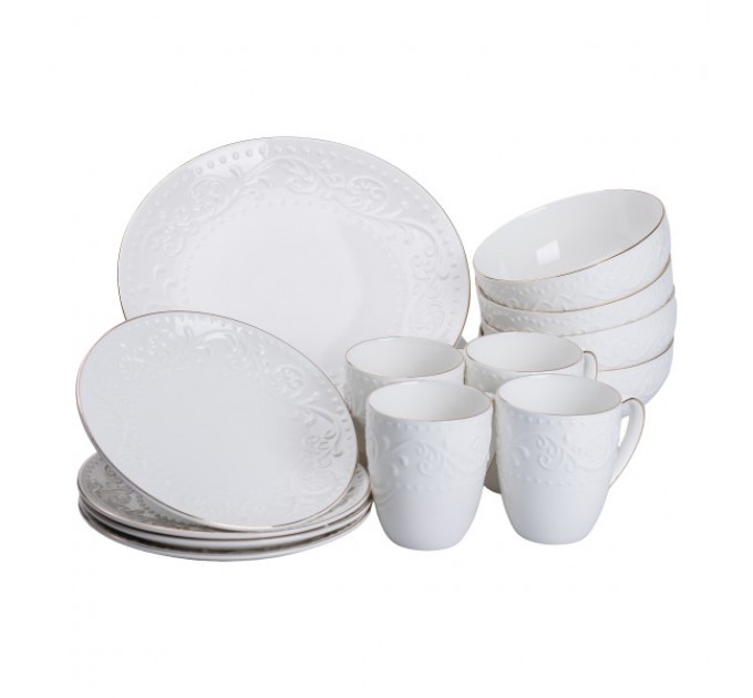 Столовый сервиз на 4 персоны фарфоровый Grace, белый.
