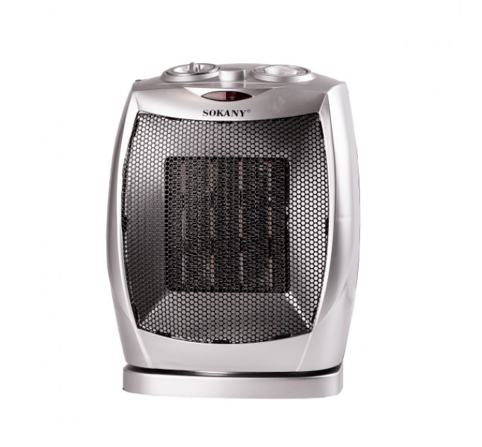 Тепловентилятор Sokany SK-1653 керамічний з поворотним механізмом 2000 Вт, срібло