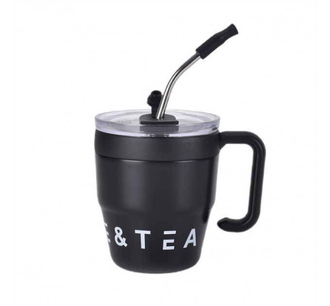 Термочашка Coffee & Tea 480 мл з трубочкою і подвійним відкриванням, чорний