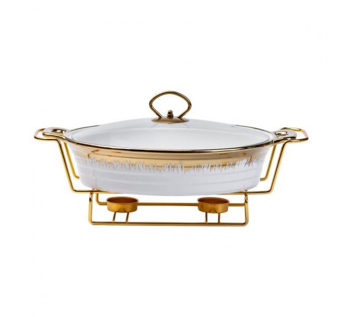 Мармитница керамическая 1.5 л овальная на металлической подставке с подогревом, белый.