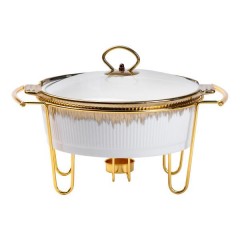 Мармитница керамическая 1.5 л круглая со стеклянной крышкой на подставке, белый