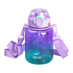 Пляшка для напоїв з ремінцем та трубочкою 700 мл, фіолетовий