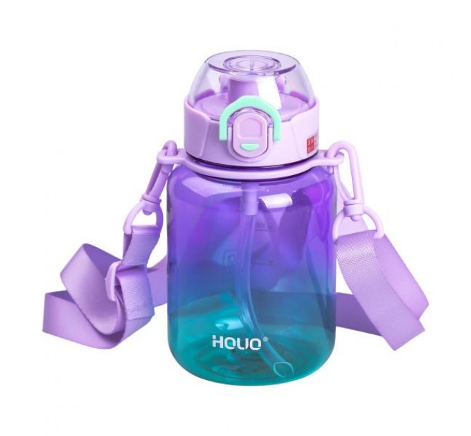 Пляшка для напоїв з ремінцем та трубочкою 700 мл, фіолетовий