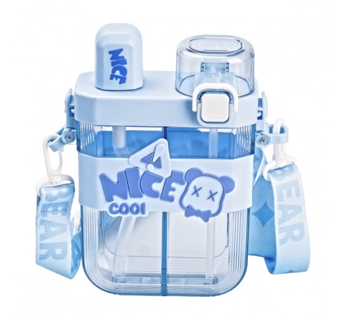 Бутылка для воды двойная Nice 620 мл с трубочкой и мундштуком, голубой