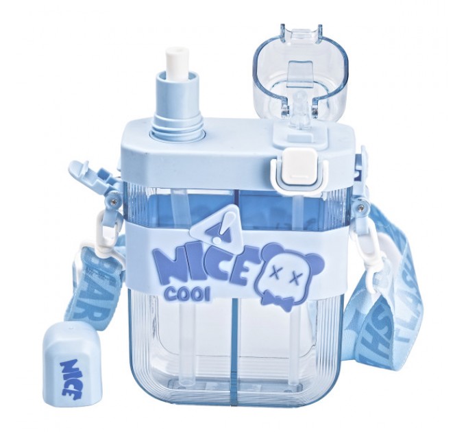 Бутылка для воды двойная Nice 620 мл с трубочкой и мундштуком, голубой