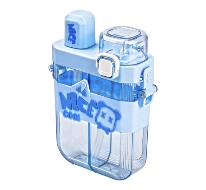 Бутылка для воды двойная Nice 620 мл с трубочкой и мундштуком, голубой