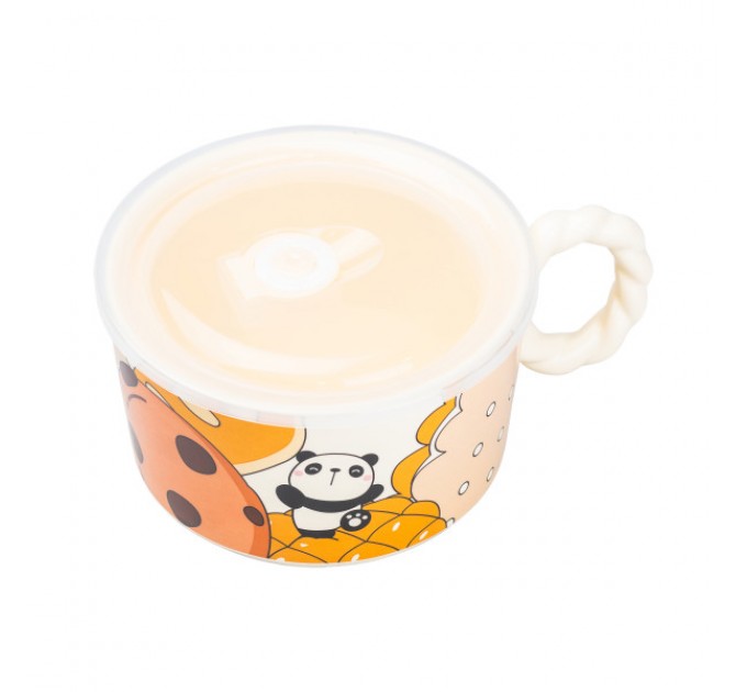 Миска для локшини порцелянова Panda 800 мл з герметичною кришкою