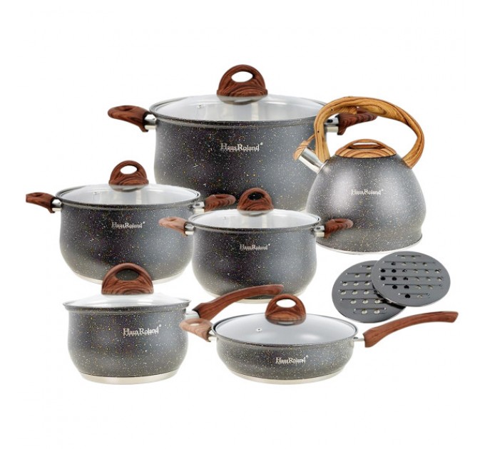 Набір посуду Haus Roland з антипригарним покриттям 10 предметів, сірий