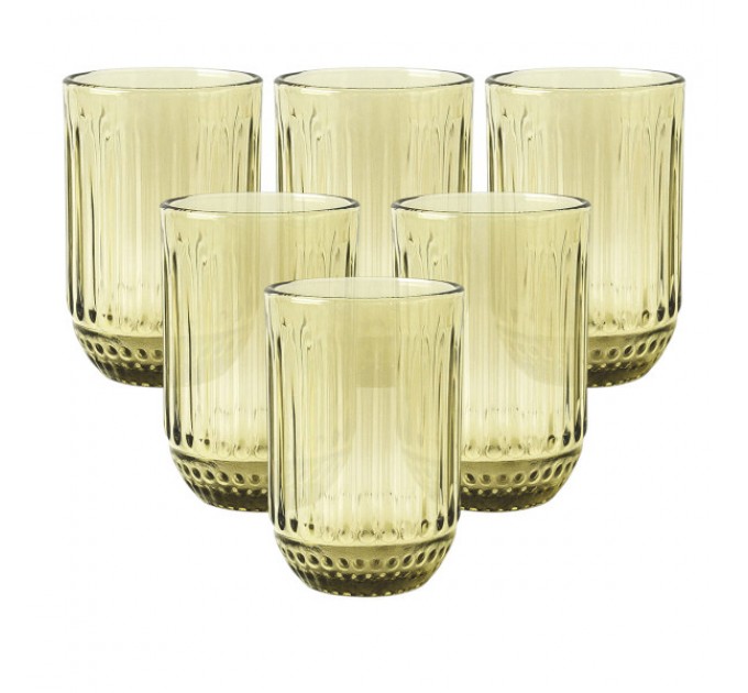 Набір склянок 6 штук по 250 мл із товстогого скла ребристі, зелений