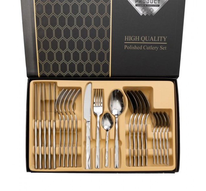 Набор столовых приборов на 6 персон с фактурой, хром.