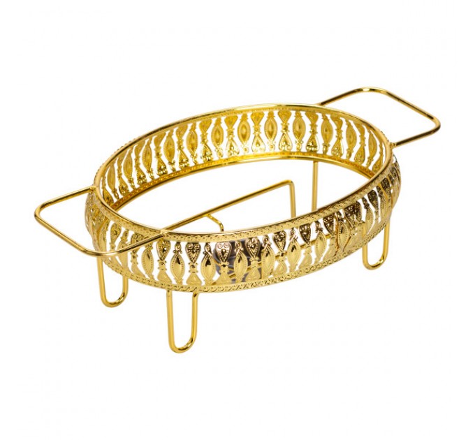 Мармитница фарфоровая овальная 1.2 л на золотистой подставке с подогревом, белый.