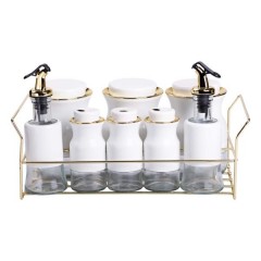 Набір для спецій та рідких текстур на золотистій металевій підставці