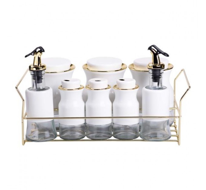 Набір для спецій та рідких текстур на золотистій металевій підставці