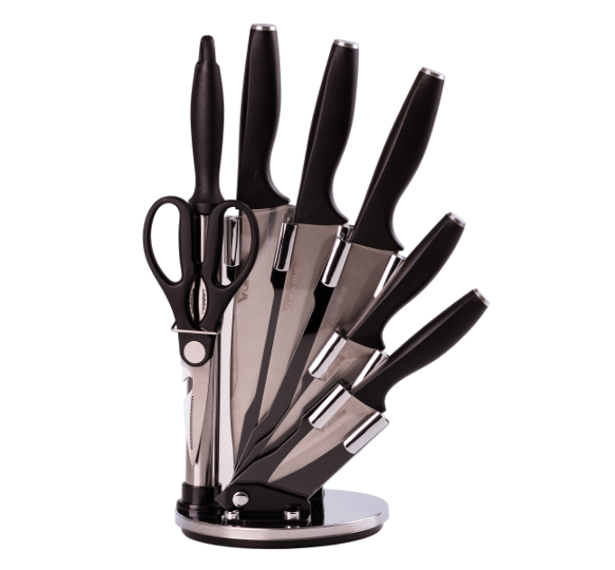 Набор кухонных ножей 7 предметов, черный.