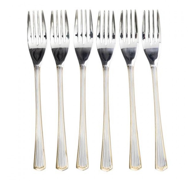 Набір десертних вилок з нержавіючої сталі 6 штук, срібло з золотом