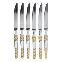 Набір столових ножів 6 штук з нержавіючої сталі, срібло з позолотою