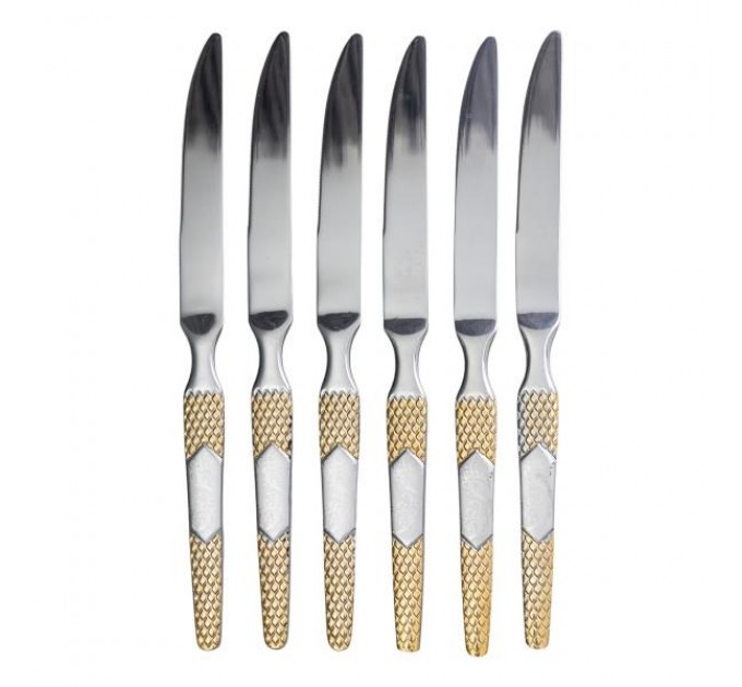 Набір столових ножів 6 штук з нержавіючої сталі, срібло з позолотою