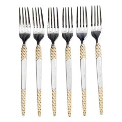 Набір десертних вилок з нержавіючої сталі 6 штук, срібло з позолотою