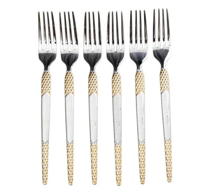 Набір десертних вилок з нержавіючої сталі 6 штук, срібло з позолотою