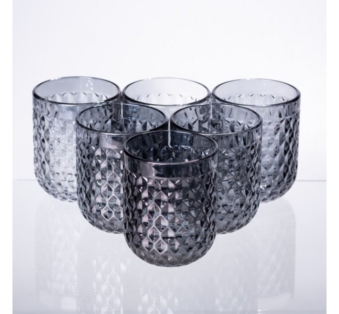 Набір склянок 6 штук по 250 мл із товстогого скла рельєфні, сірий