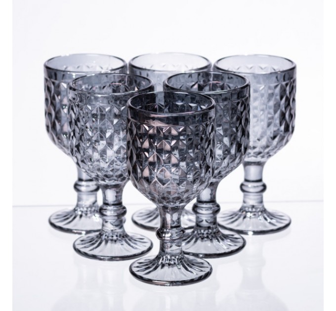 Набір чарок для напоїв 6 штук 50 мл із товстого скла ребристі фігурні, сірий