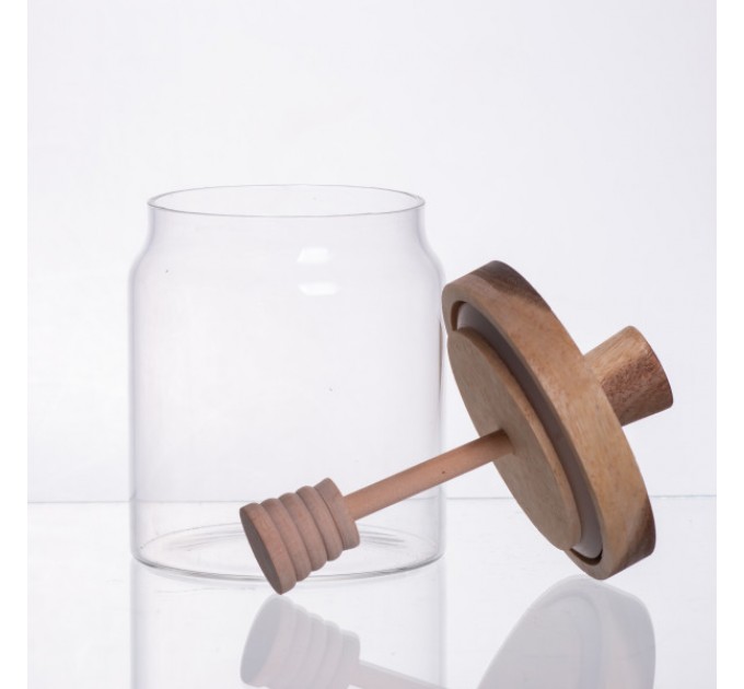 Медовниця скляна з бамбуковою кришкою 500 мл