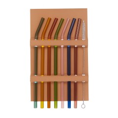 Набір скляних соломинок 19.5 см 8 штук + щіточка, різні кольори