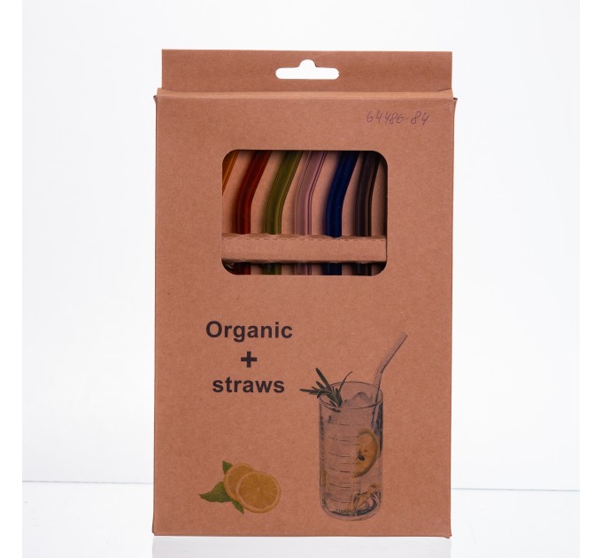 Набір скляних соломинок 19.5 см 8 штук + щіточка, різні кольори