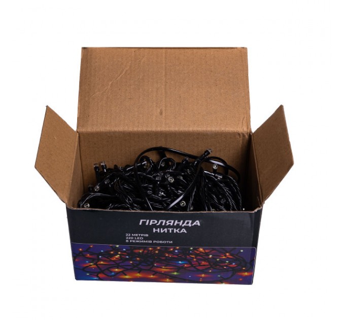 Гірлянда Нитка 220 LED 22 м чорна, білий