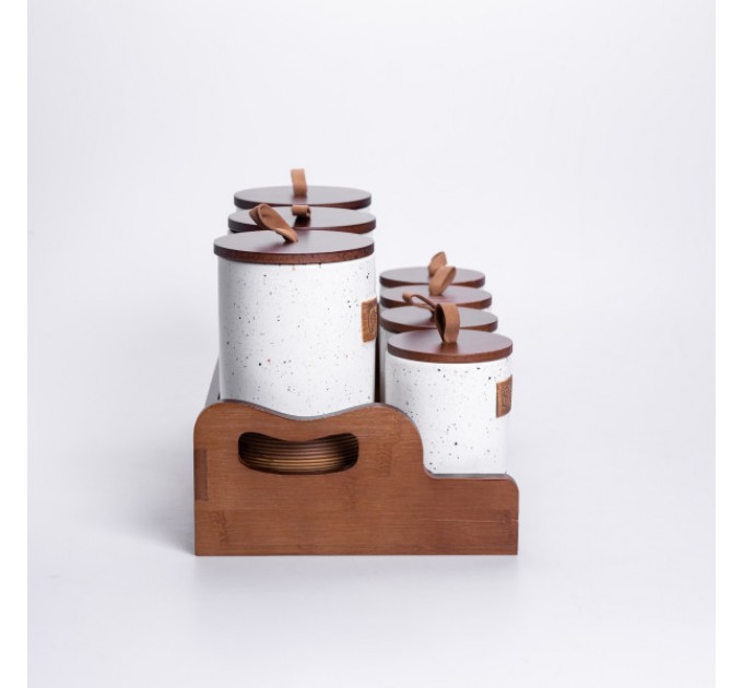 Набір банок для сипучих продуктів 7 штук по 300/800 мл на бамбуковій підставці, бежевий