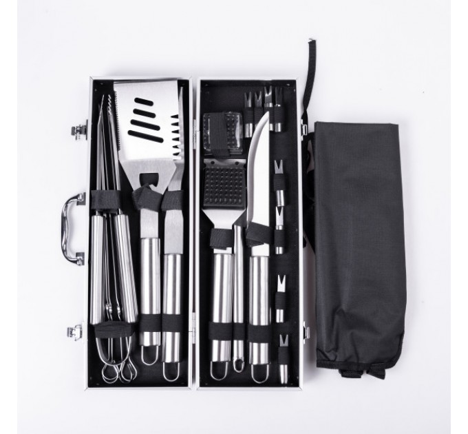Набір аксесуарів для грилю та барбекю в кейсі 19 предметів