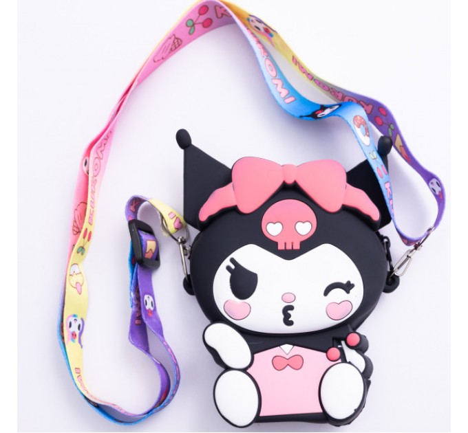 Дитяча сумочка Kuromi силіконова на блискавці 15*10*3 см, чорний