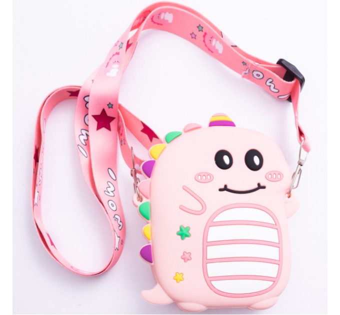 Сумочка-кошелек Динозавр силиконовая на молнии 12*11*3 см, розовый